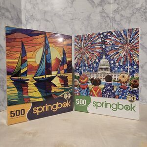 Springbok 2 Piece 500 Piece Jigsaw - Summer Fireworks & Sunset Sailing